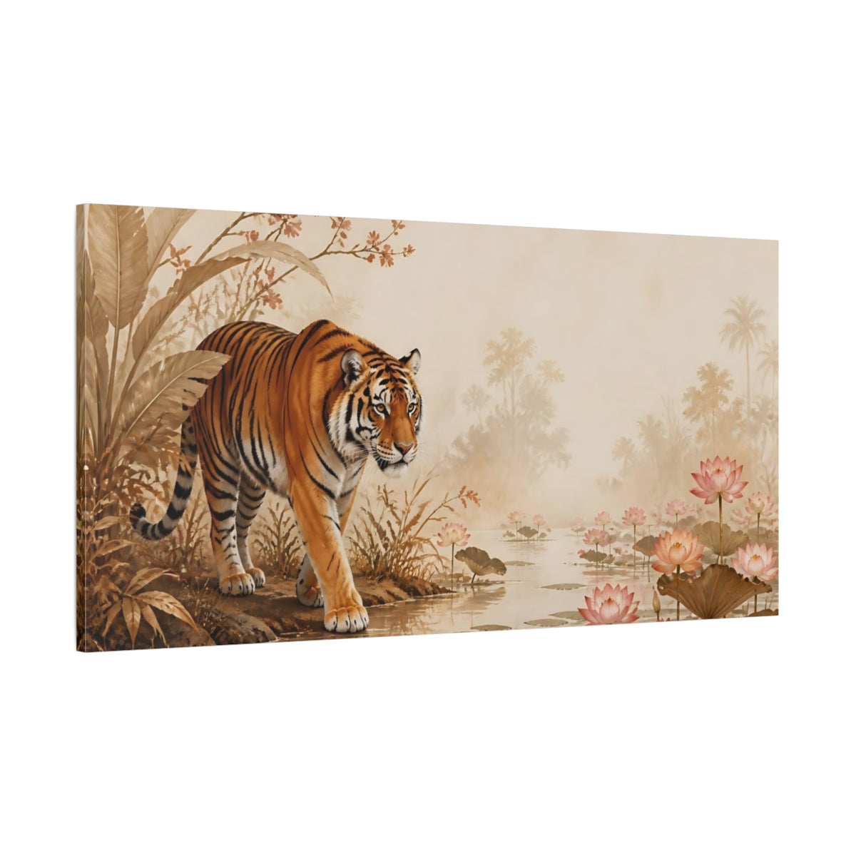 Side Mockup 2. Animals Tiger Tiger Jungle shown as stretched canvas wall art