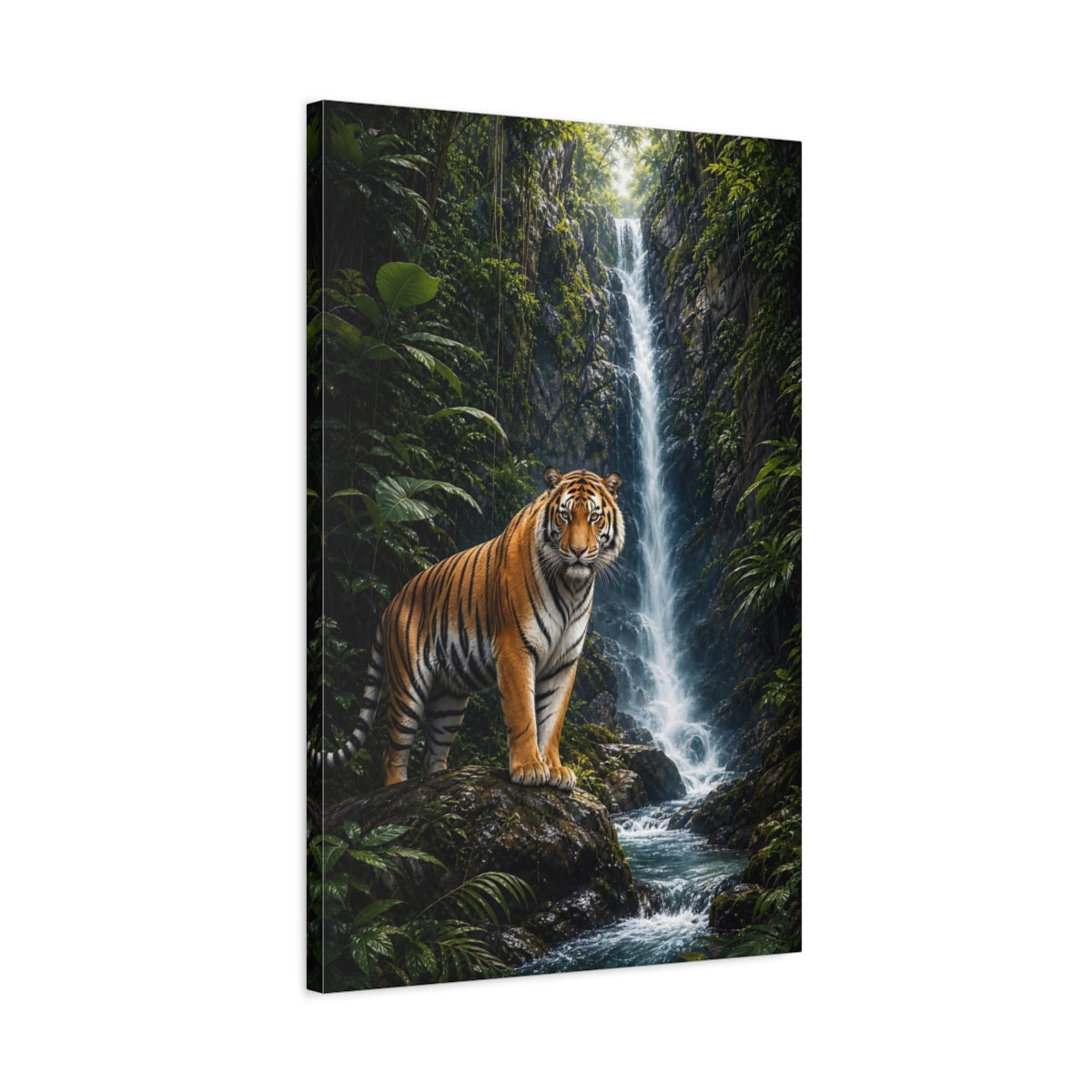 Side Mockup 2. Animals Tiger Jungle Tiger shown as stretched canvas wall art