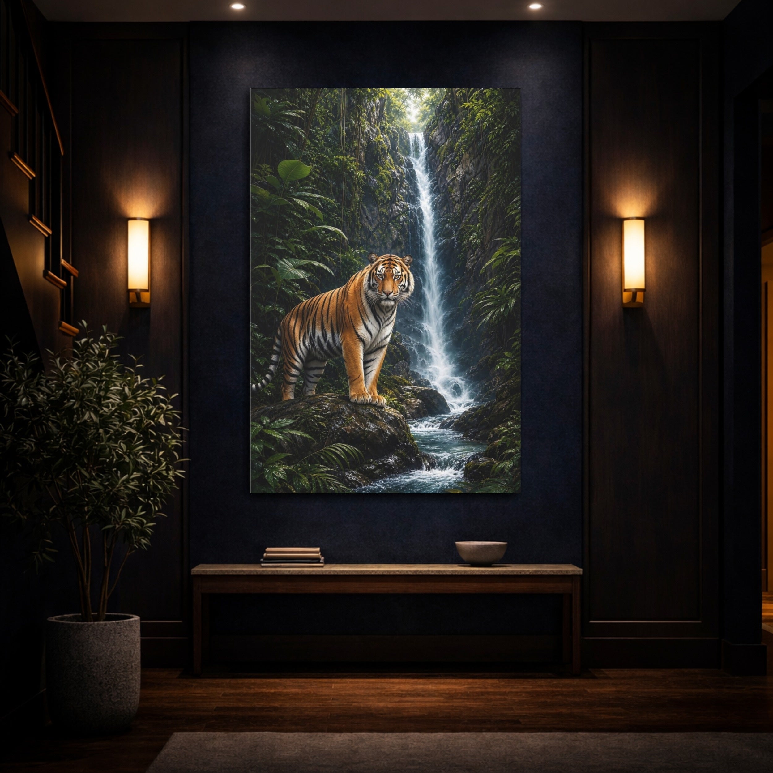 Mockup 4. Animals Tiger Jungle Tiger shown as stretched canvas wall art