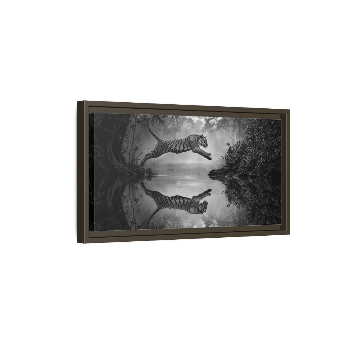 Side Mockup 7. Animals Tiger Monochrome Tiger shown as stretched canvas wall art