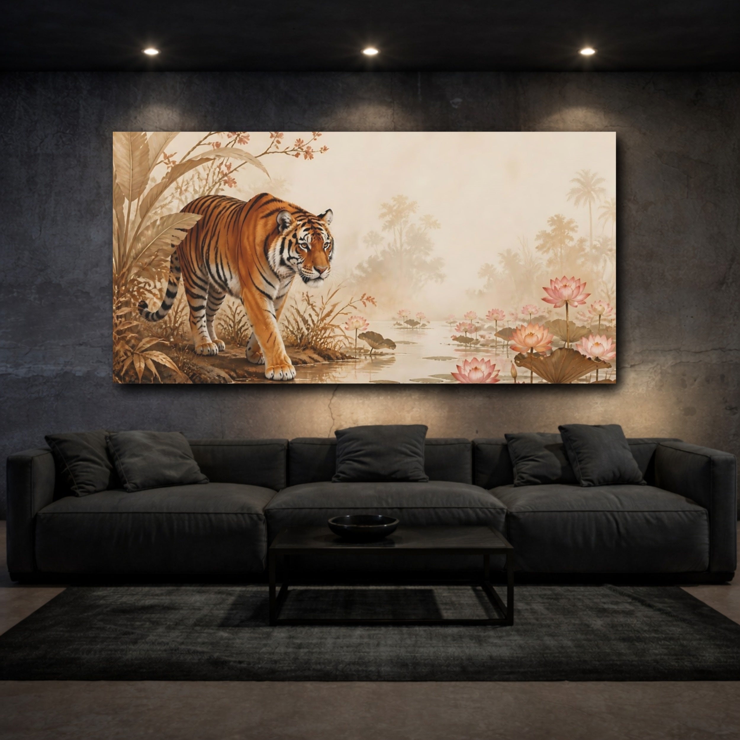 Mockup 3. Animals Tiger Tiger Jungle shown as stretched canvas wall art