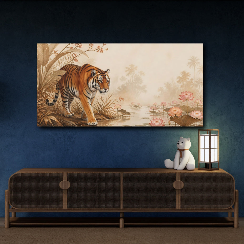 Mockup 4. Animals Tiger Tiger Jungle shown as stretched canvas wall art