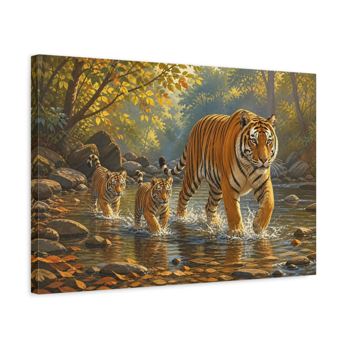 Side Mockup 3. Animals Tigers Tiger Family shown as canvas print