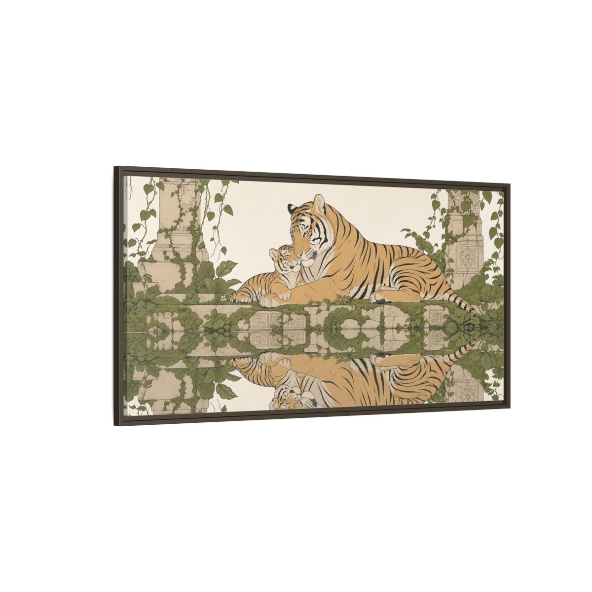 Side Mockup 4. Animals Tigers Green And Gold Tiger shown as stretched canvas wall art