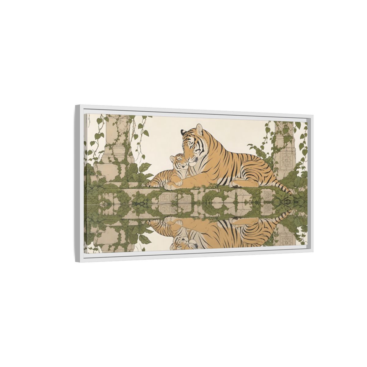 Side Mockup 1. Animals Tigers Green And Gold Tiger shown as stretched canvas wall art