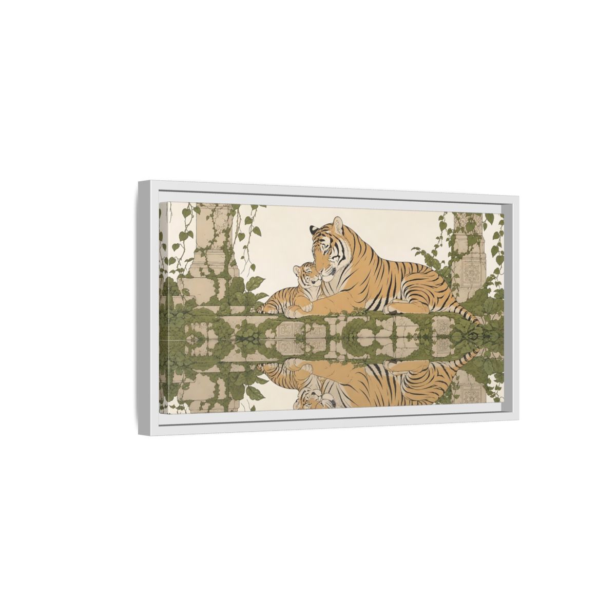Side Mockup 6. Animals Tigers Green And Gold Tiger shown as stretched canvas wall art