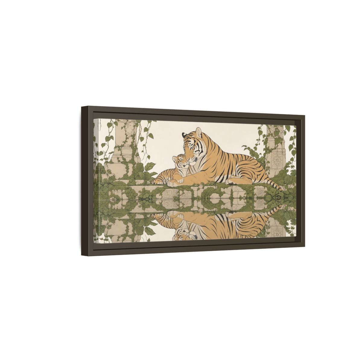 Side Mockup 7. Animals Tigers Green And Gold Tiger shown as stretched canvas wall art