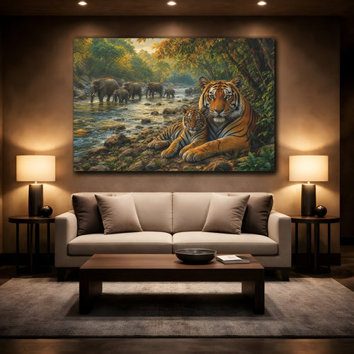 Mockup 2. Animals Tigers Wildlife Jungle Animals shown as canvas print