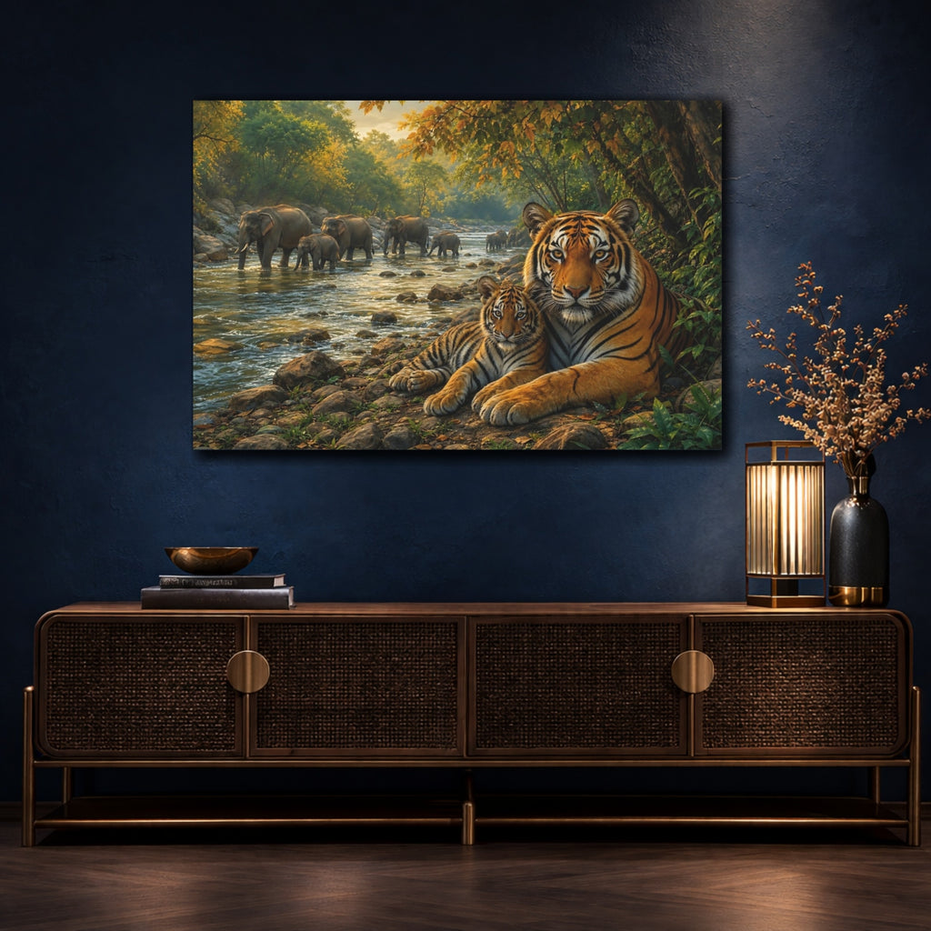 Mockup 4. Animals Tigers Wildlife Jungle Animals shown as canvas print