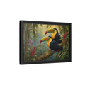 Side Mockup 6. Animals Toucans Colorful Toucans shown as stretched canvas wall art