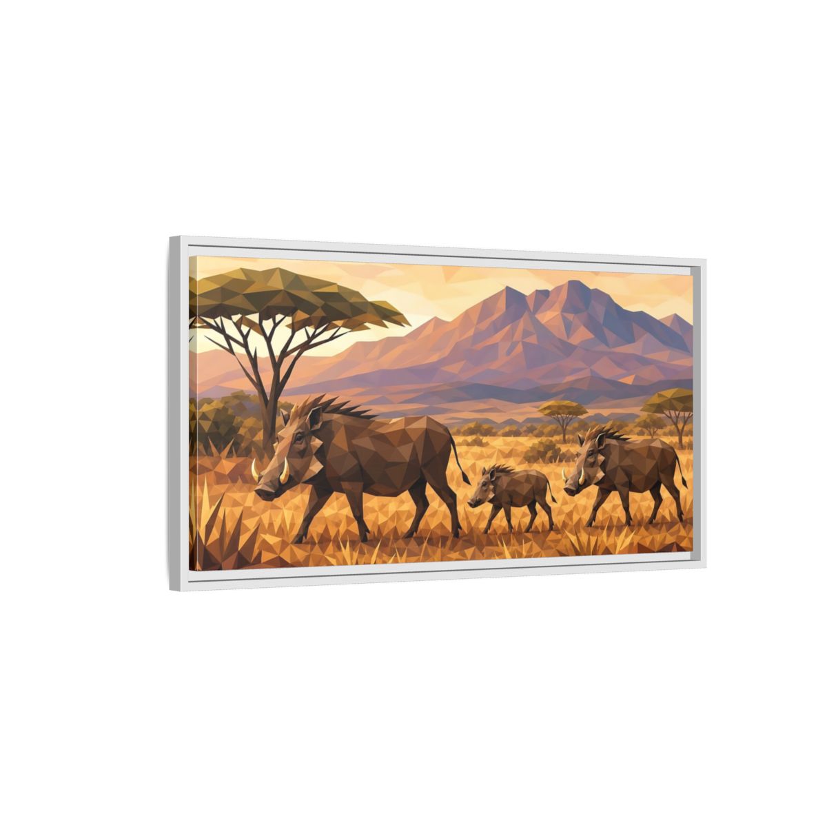 Side Mockup 1. Animals Warthogs Warthog Geometric shown as stretched canvas wall art
