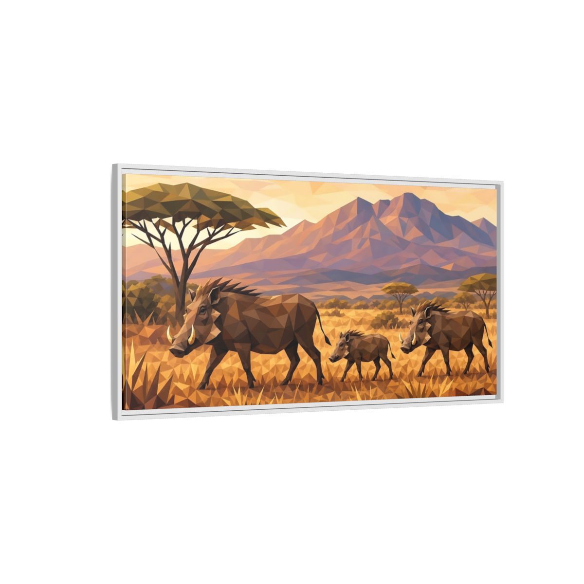 Side Mockup 3. Animals Warthogs Warthog Geometric shown as stretched canvas wall art