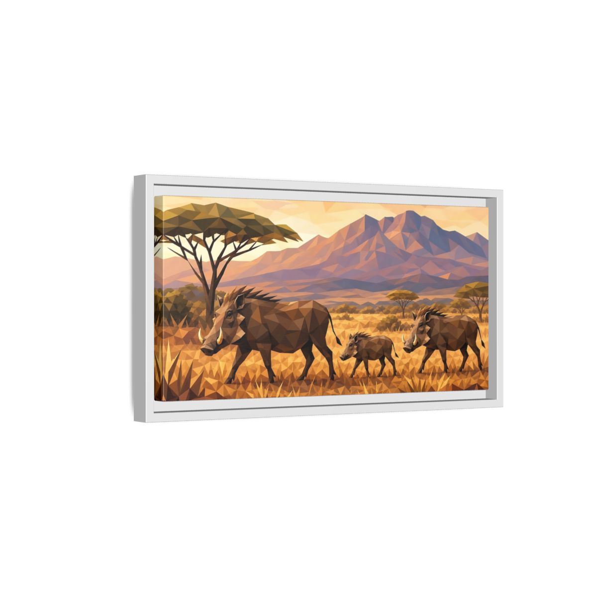 Side Mockup 6. Animals Warthogs Warthog Geometric shown as stretched canvas wall art