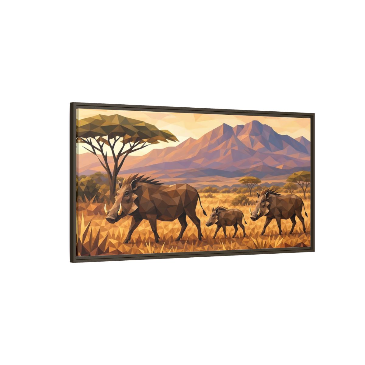 Side Mockup 4. Animals Warthogs Warthog Geometric shown as stretched canvas wall art
