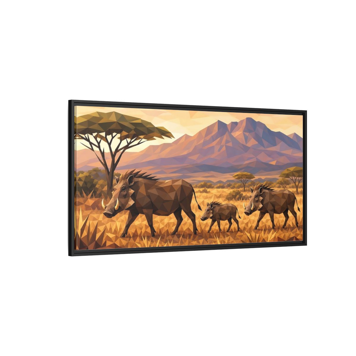 Side Mockup 5. Animals Warthogs Warthog Geometric shown as stretched canvas wall art