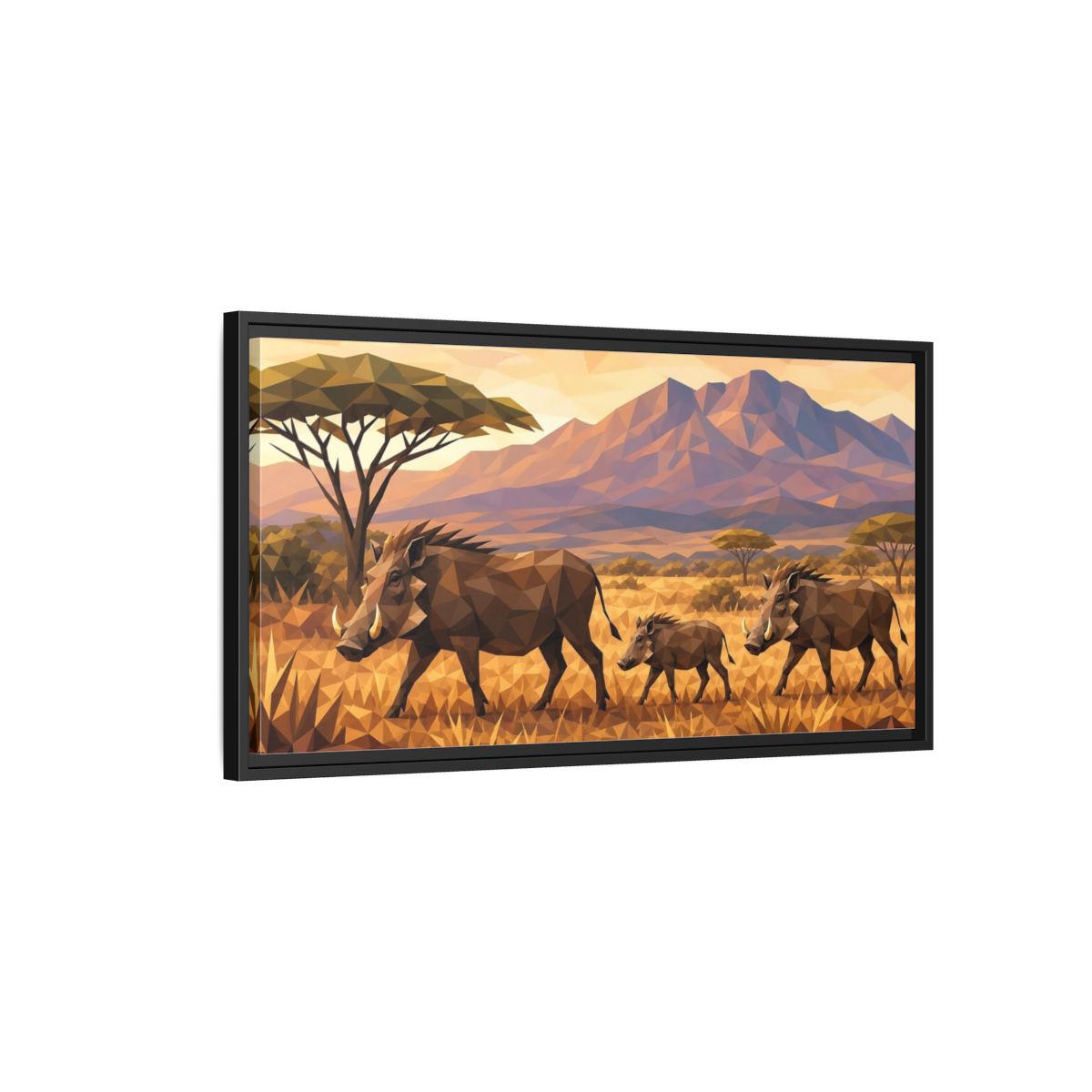 Side Mockup 2. Animals Warthogs Warthog Geometric shown as stretched canvas wall art