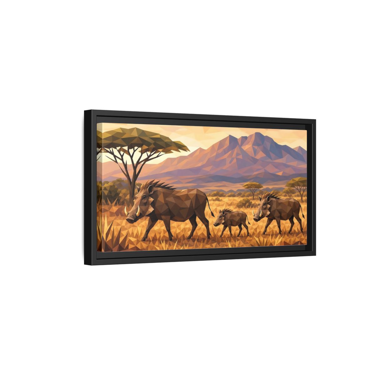 Side Mockup 8. Animals Warthogs Warthog Geometric shown as stretched canvas wall art