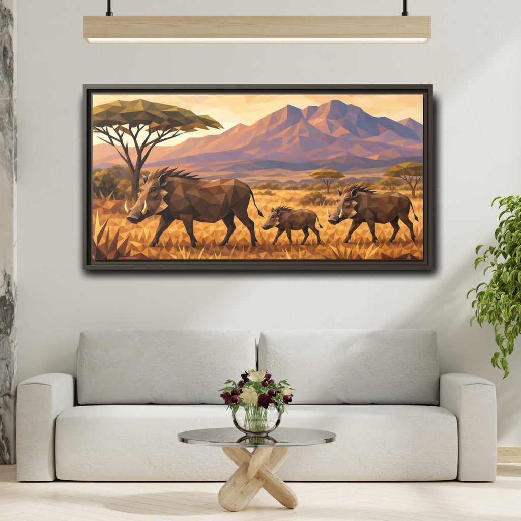 Mockup 2. Animals Warthogs Warthog Geometric shown as stretched canvas wall art