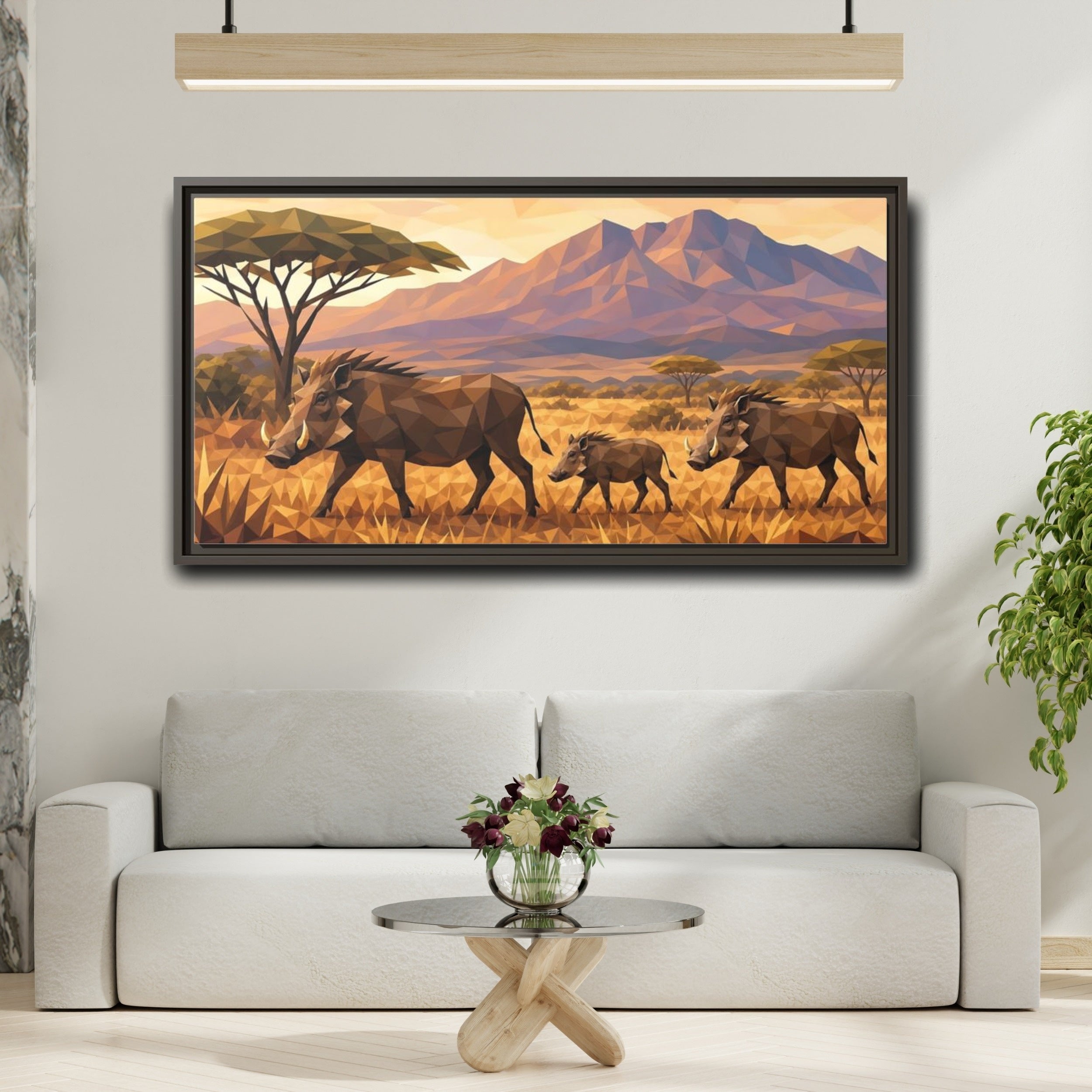Mockup 2. Animals Warthogs Warthog Geometric shown as stretched canvas wall art