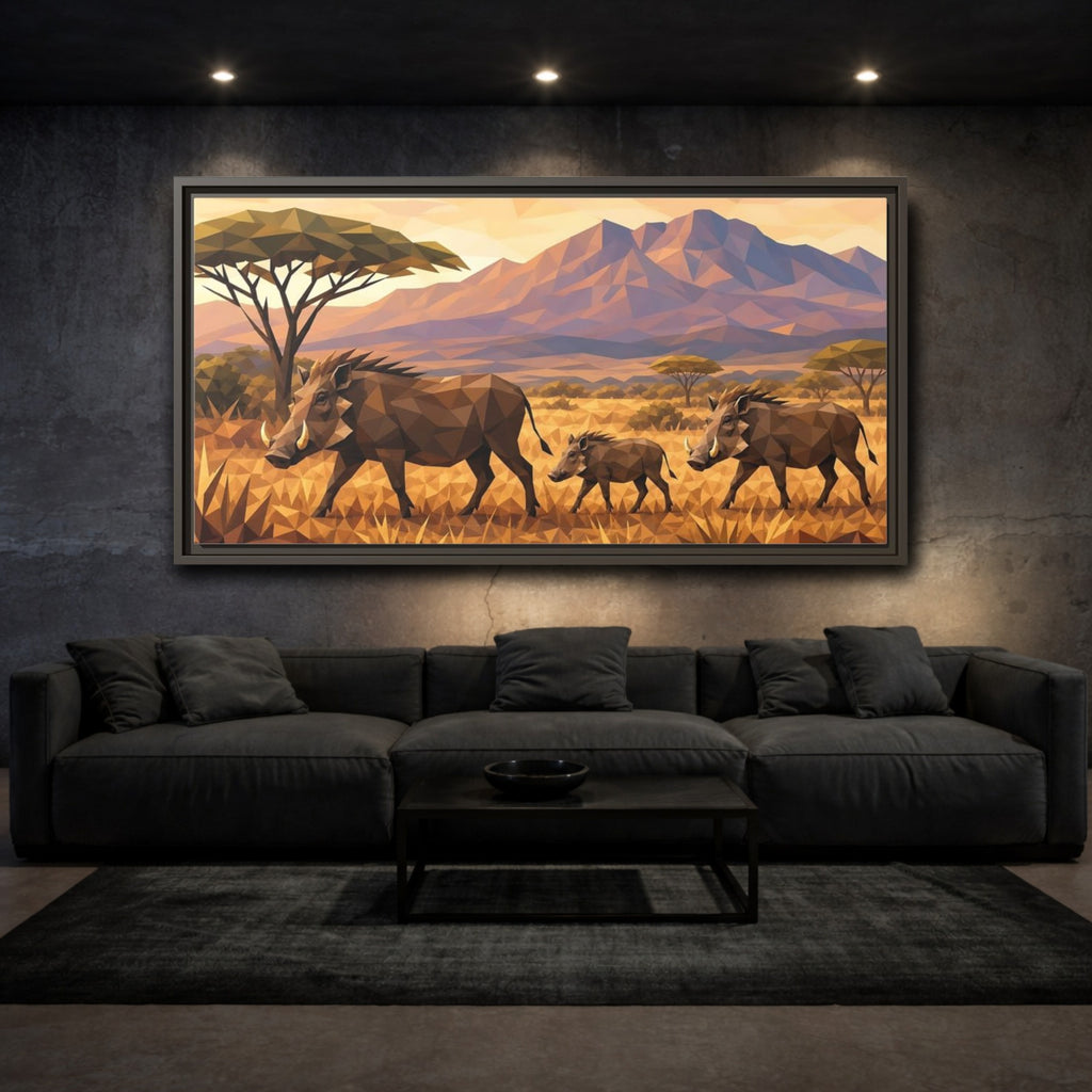 Mockup 3. Animals Warthogs Warthog Geometric shown as stretched canvas wall art