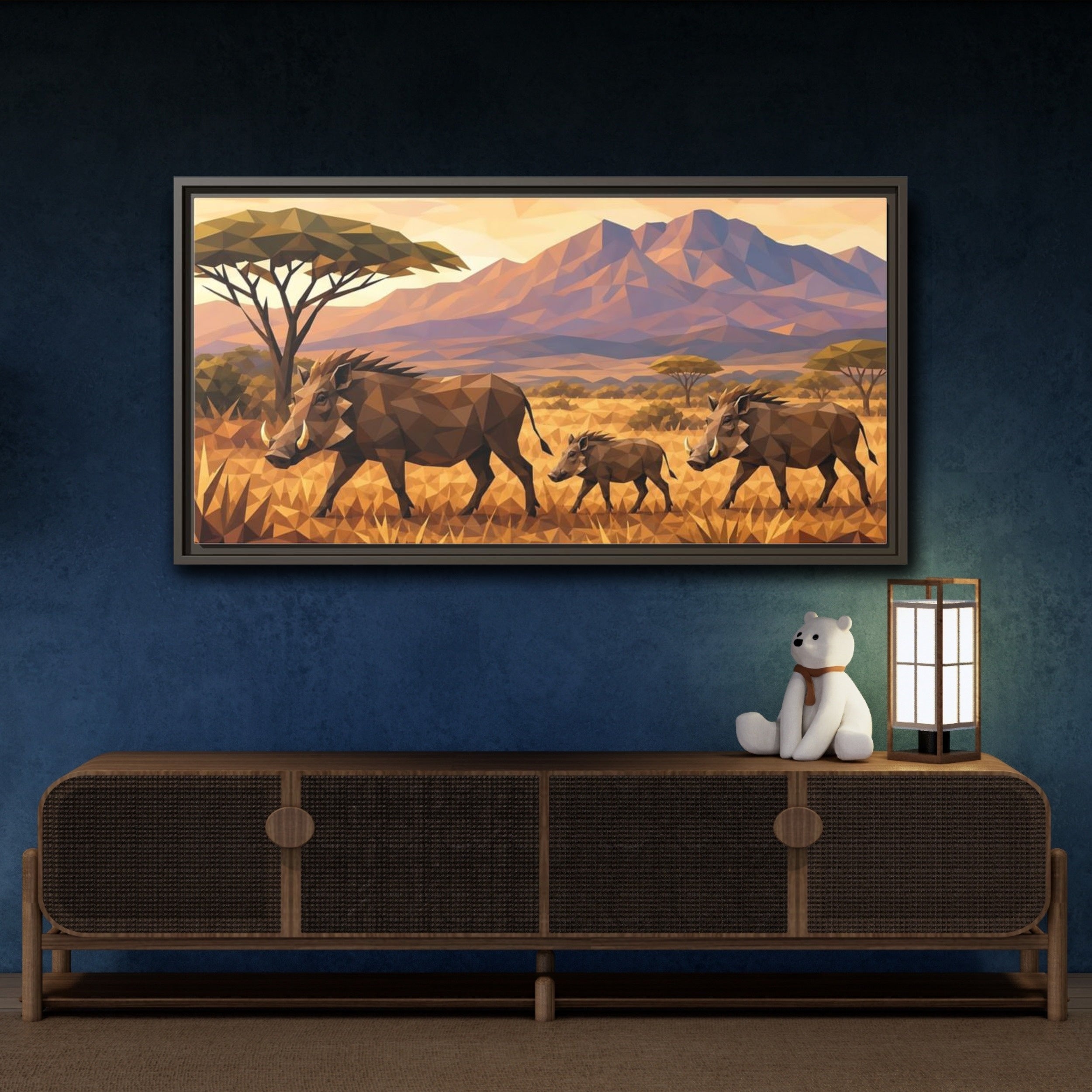 Mockup 4. Animals Warthogs Warthog Geometric shown as stretched canvas wall art