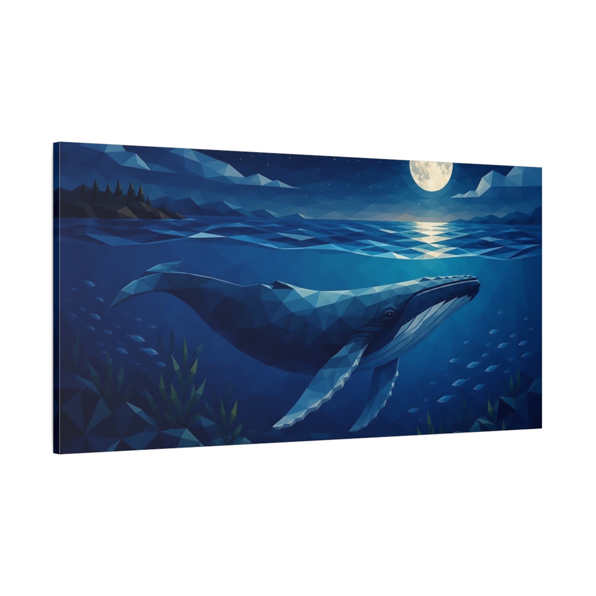 Side Mockup 2. Animals Whale Blue Whale shown as stretched canvas wall art