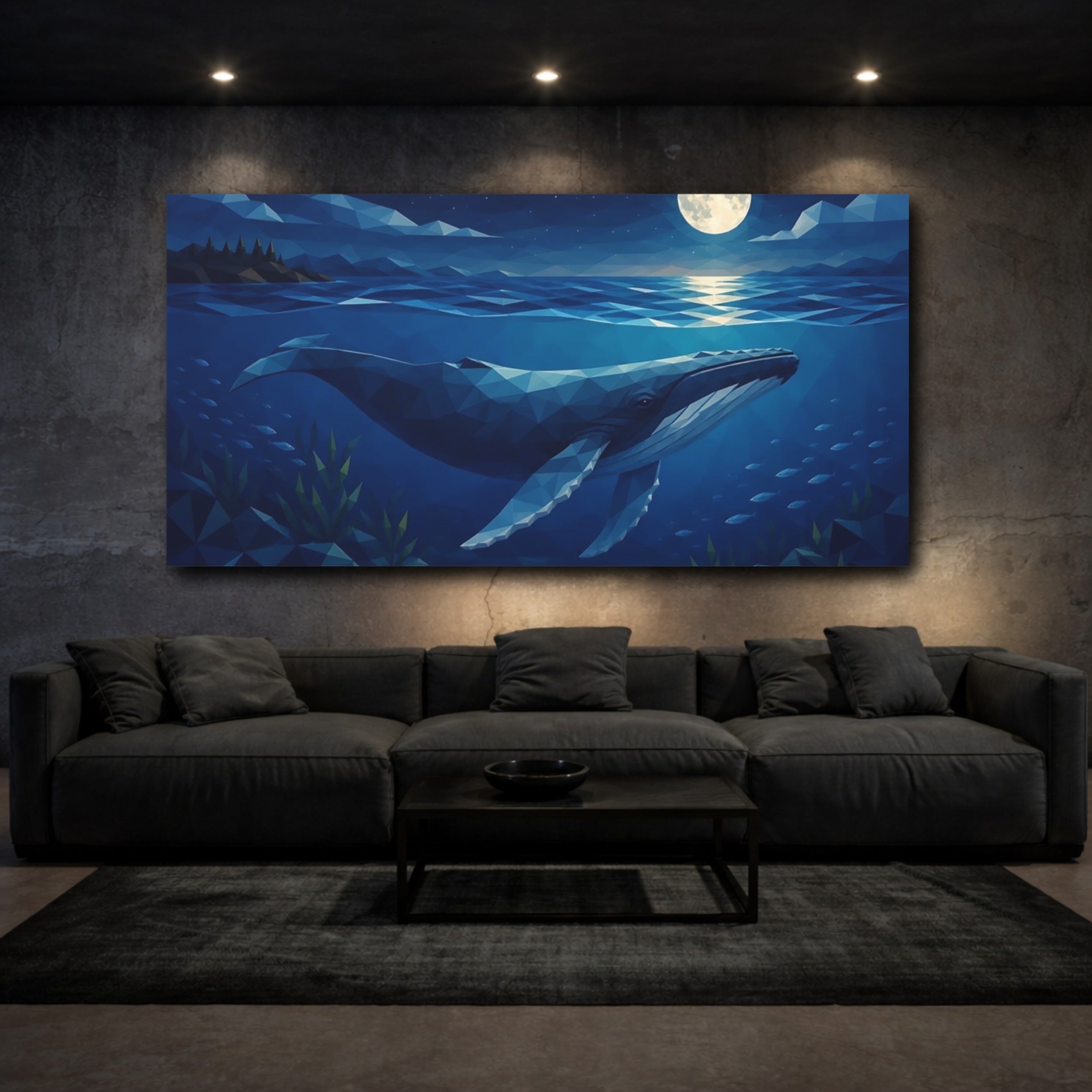 Mockup 3. Animals Whale Blue Whale shown as stretched canvas wall art