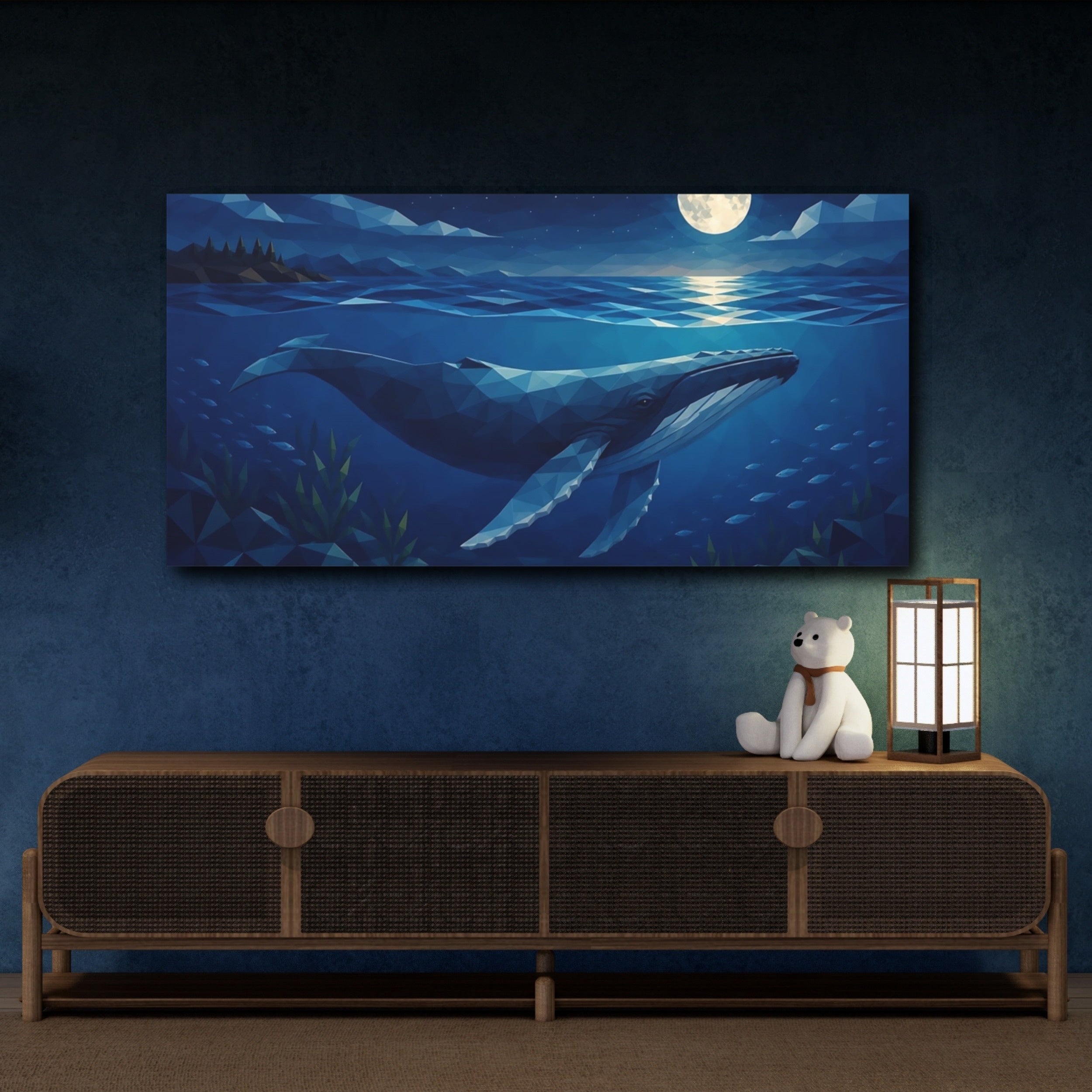 Mockup 4. Animals Whale Blue Whale shown as stretched canvas wall art