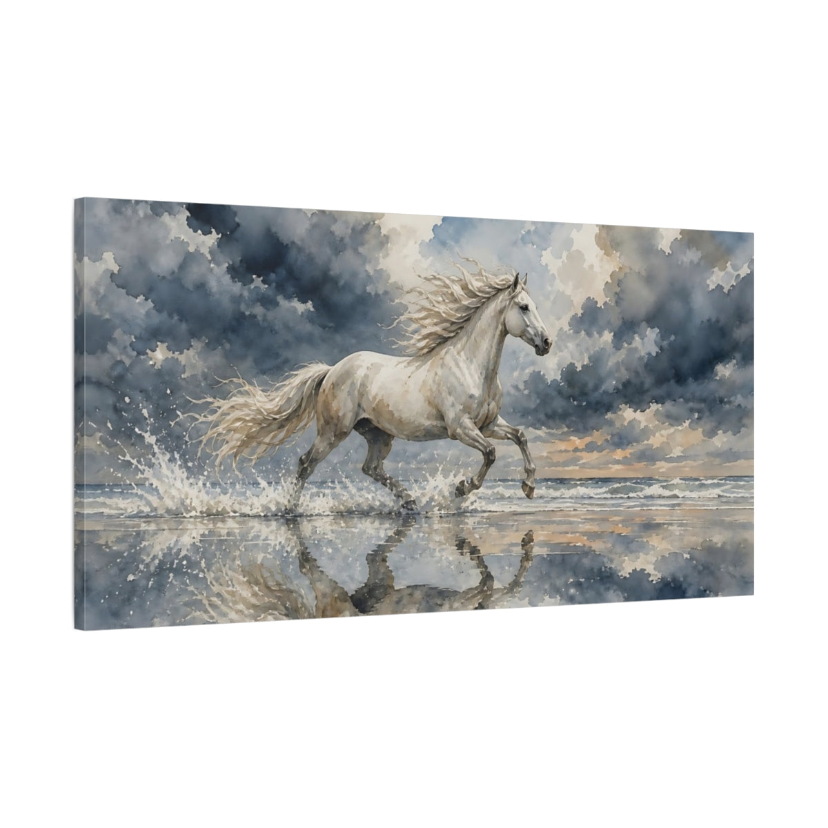 Main Mockup. Animals White Horse White Horse shown as stretched canvas wall art