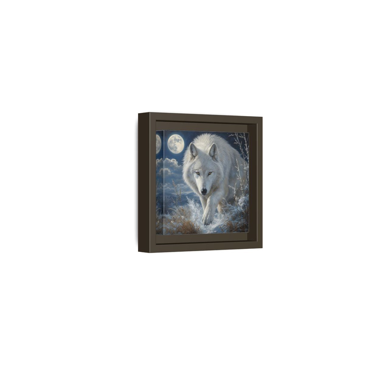 Side Mockup 23. Animals White Wolf White Wolf Snow shown as stretched canvas wall art