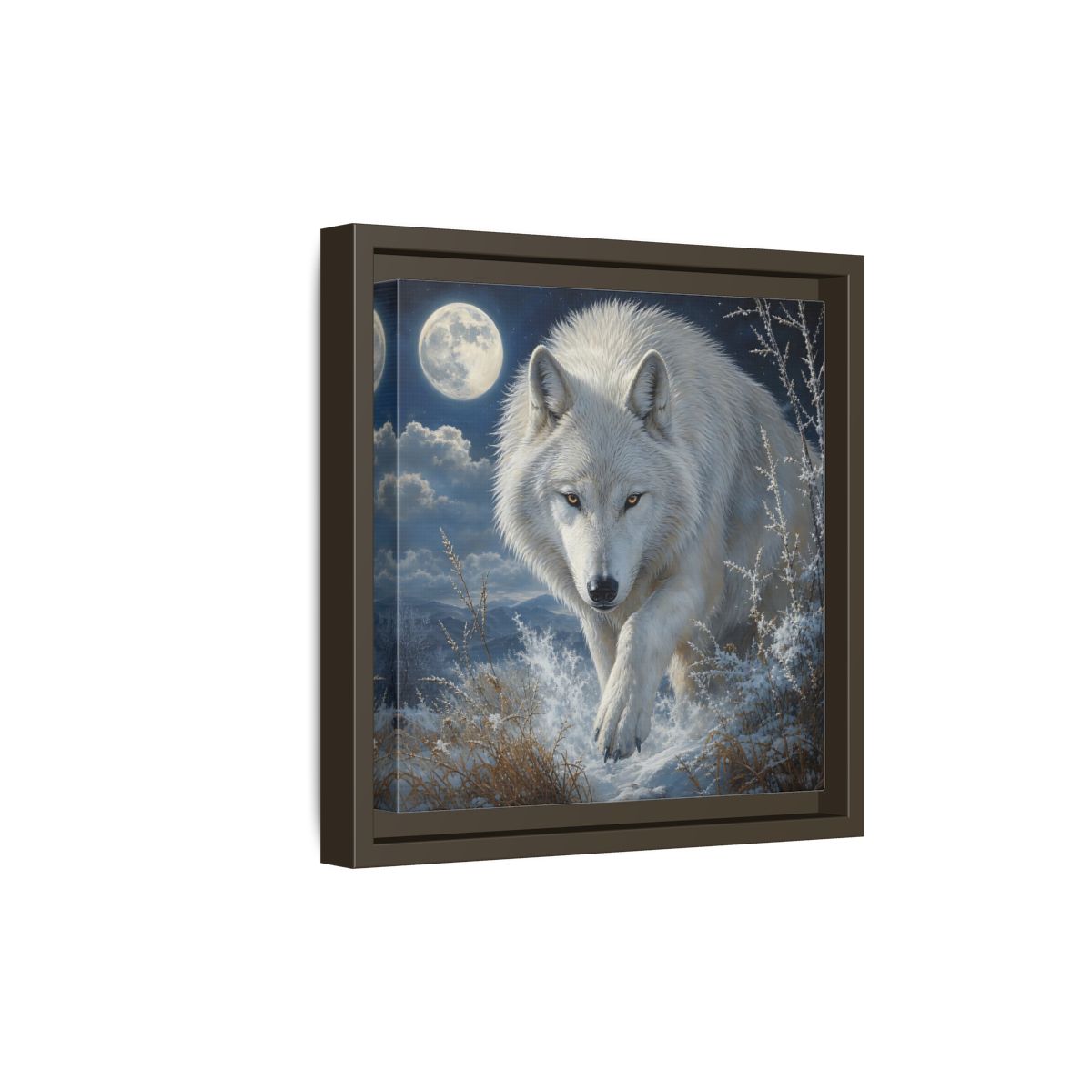 Side Mockup 20. Animals White Wolf White Wolf Snow shown as stretched canvas wall art