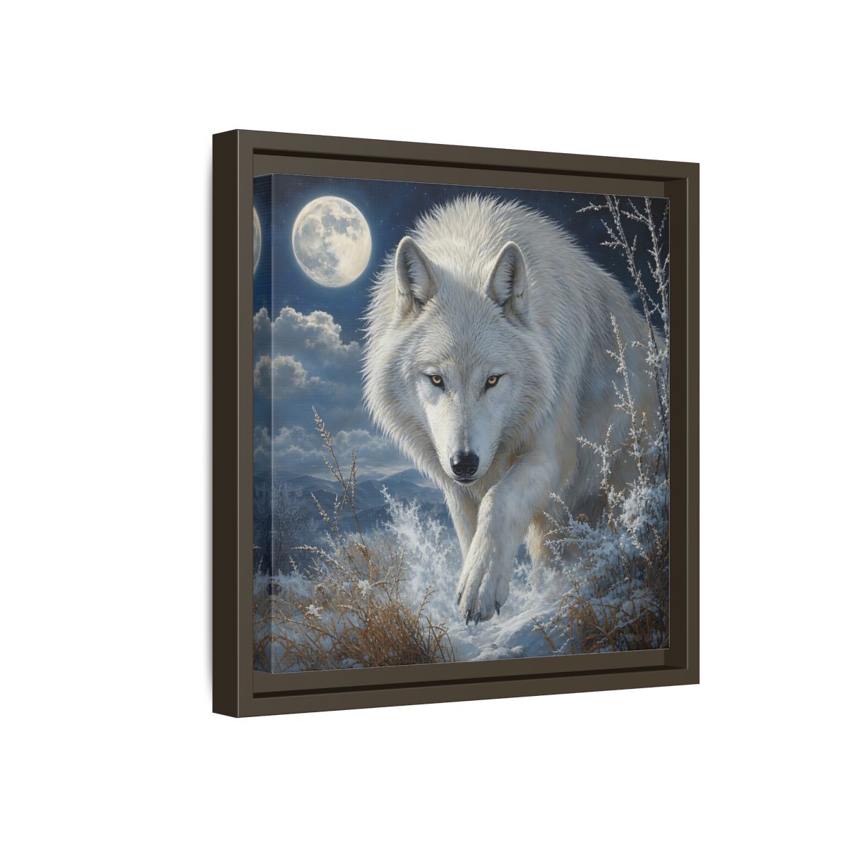 Side Mockup 17. Animals White Wolf White Wolf Snow shown as stretched canvas wall art