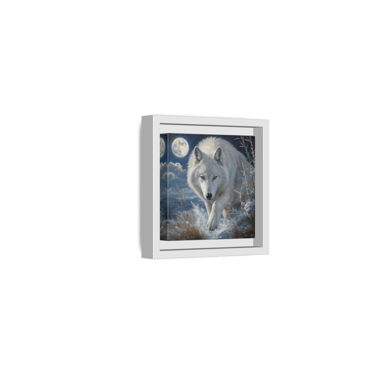 Side Mockup 22. Animals White Wolf White Wolf Snow shown as stretched canvas wall art