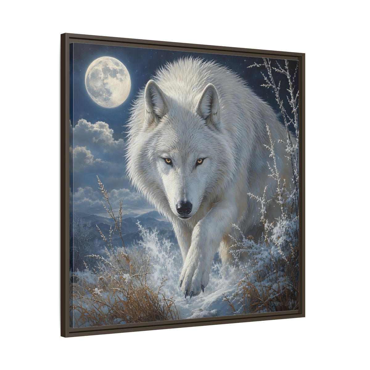 Main Mockup. Animals White Wolf White Wolf Snow shown as stretched canvas wall art