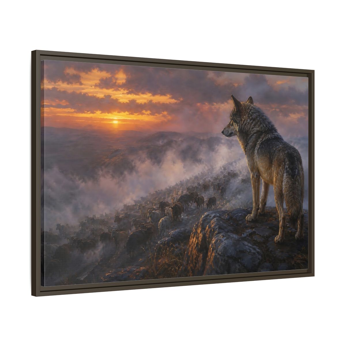 Main Mockup. Animals Wolf Orange And Gray shown as stretched canvas wall art