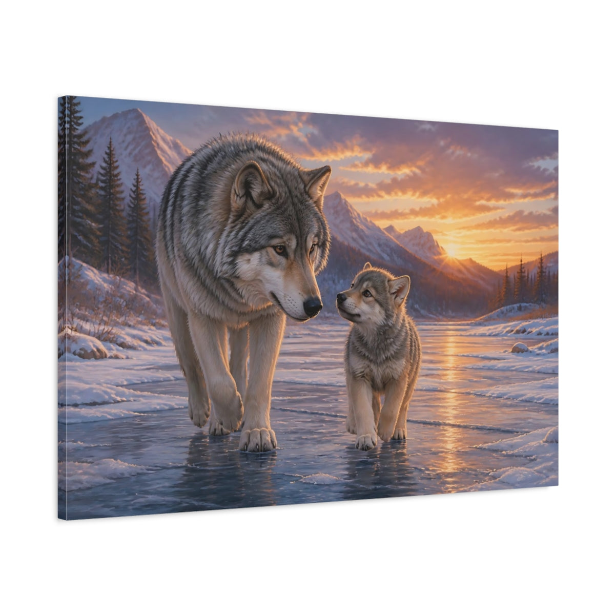 Main Mockup. Animals Wolves Gray Wolf Sunset shown as canvas print