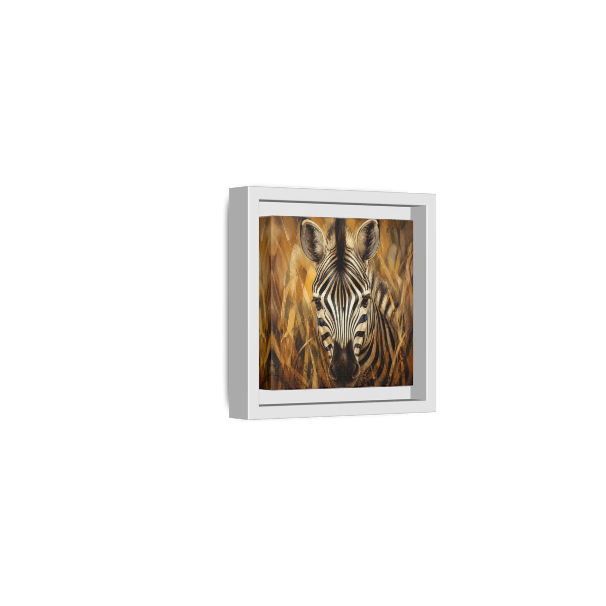 Side Mockup 22. Animals Zebra Zebra Black And Gold shown as stretched canvas wall art