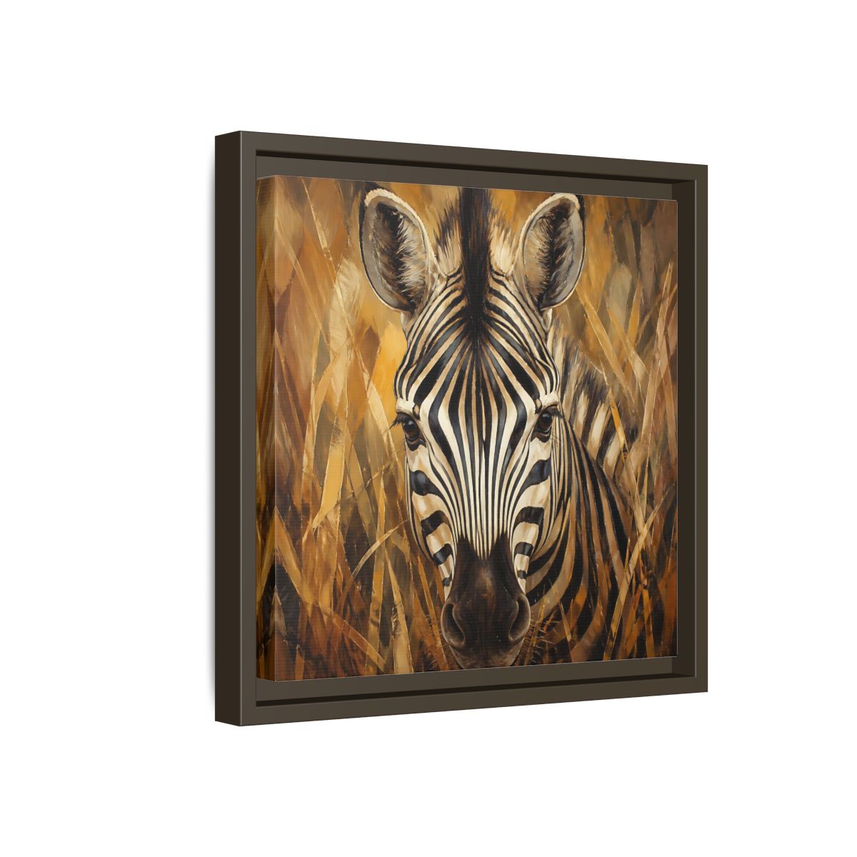 Side Mockup 17. Animals Zebra Zebra Black And Gold shown as stretched canvas wall art