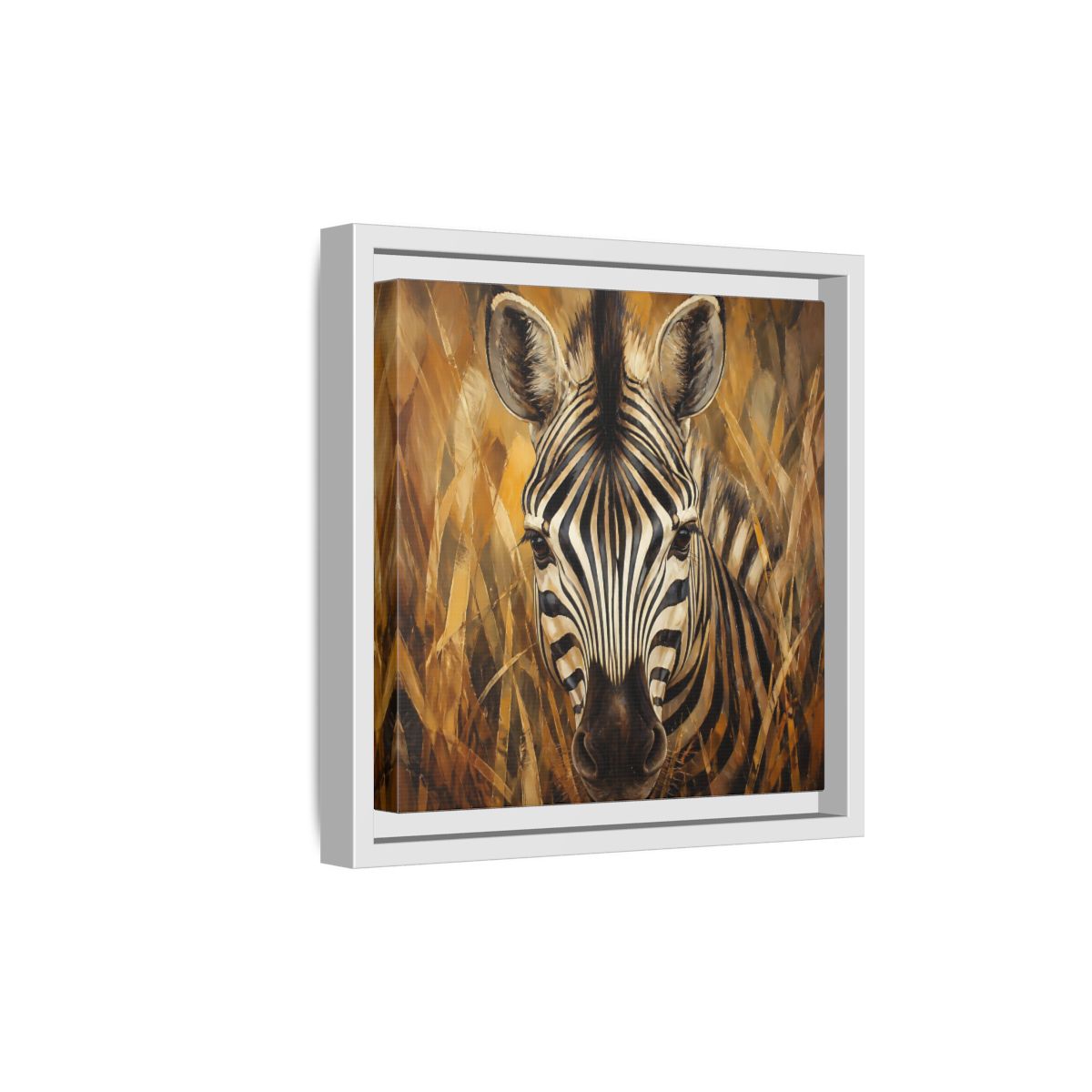 Side Mockup 19. Animals Zebra Zebra Black And Gold shown as stretched canvas wall art