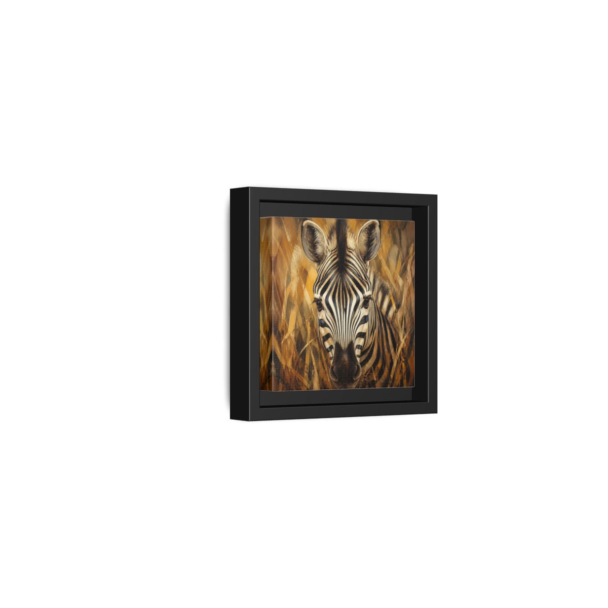 Side Mockup 24. Animals Zebra Zebra Black And Gold shown as stretched canvas wall art