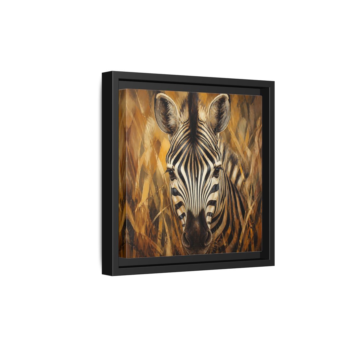 Side Mockup 21. Animals Zebra Zebra Black And Gold shown as stretched canvas wall art