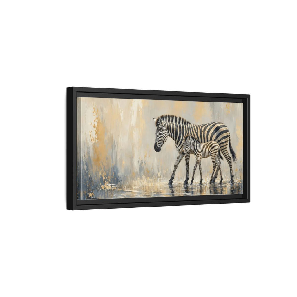 Side Mockup 8. Animals Zebra Family Zebra Gold shown as stretched canvas wall art