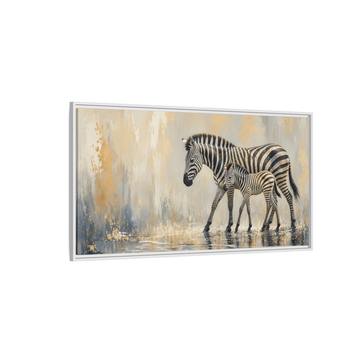 Side Mockup 3. Animals Zebra Family Zebra Gold shown as stretched canvas wall art