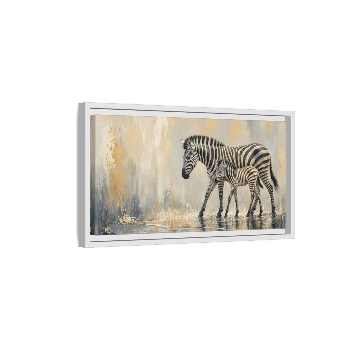 Side Mockup 6. Animals Zebra Family Zebra Gold shown as stretched canvas wall art
