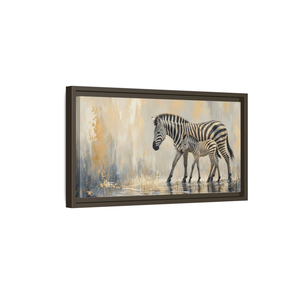 Side Mockup 7. Animals Zebra Family Zebra Gold shown as stretched canvas wall art