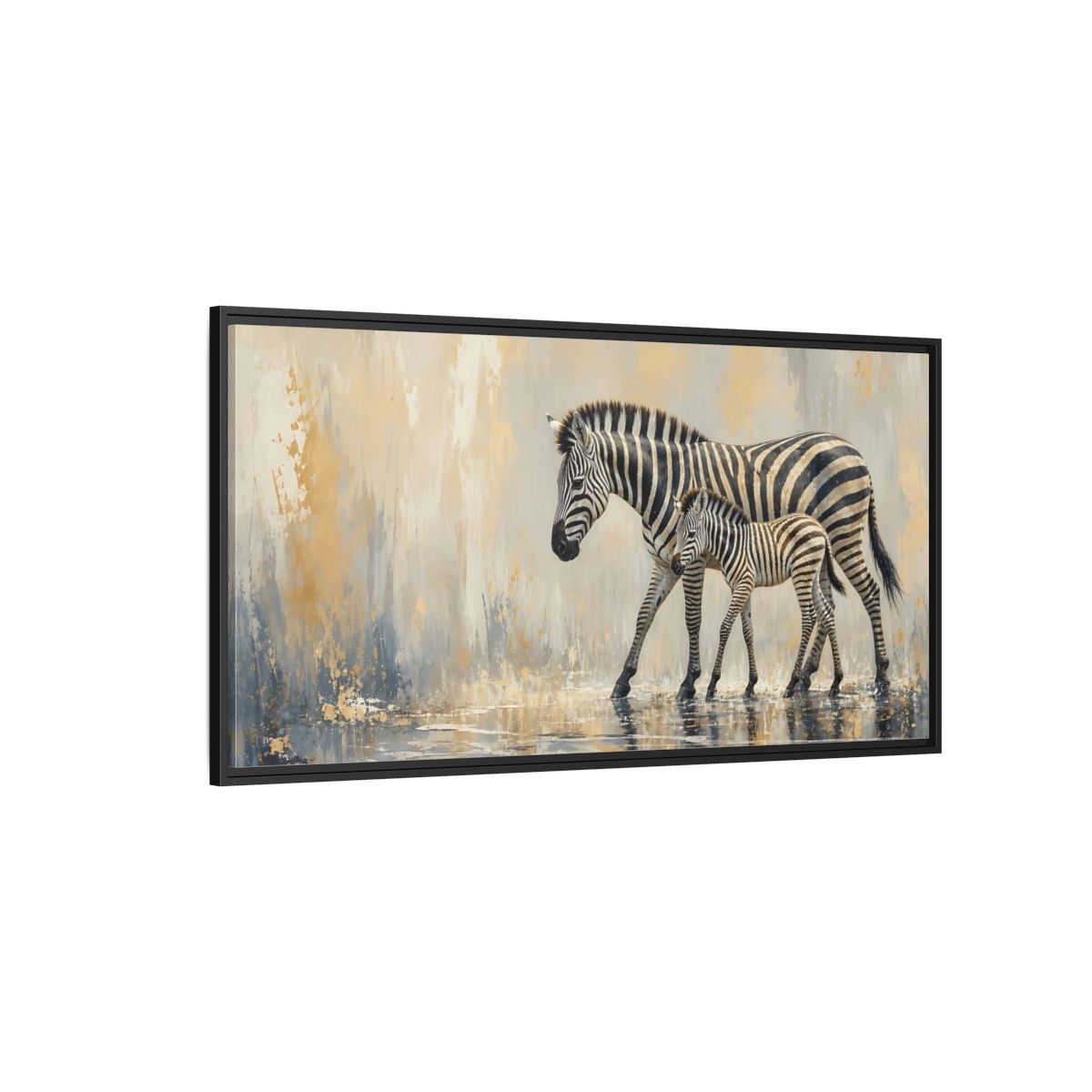 Side Mockup 5. Animals Zebra Family Zebra Gold shown as stretched canvas wall art