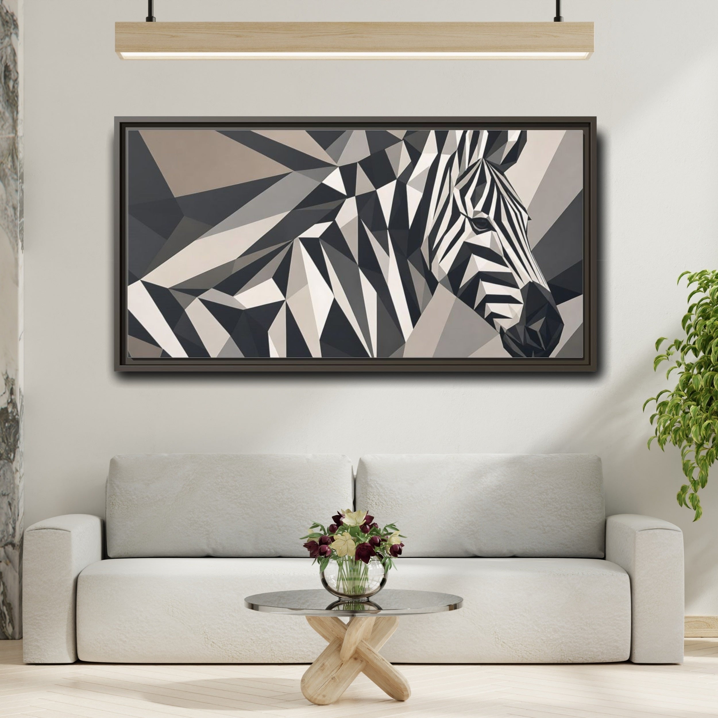 Mockup 2. Animals Zebra Monochrome Zebra shown as stretched canvas wall art