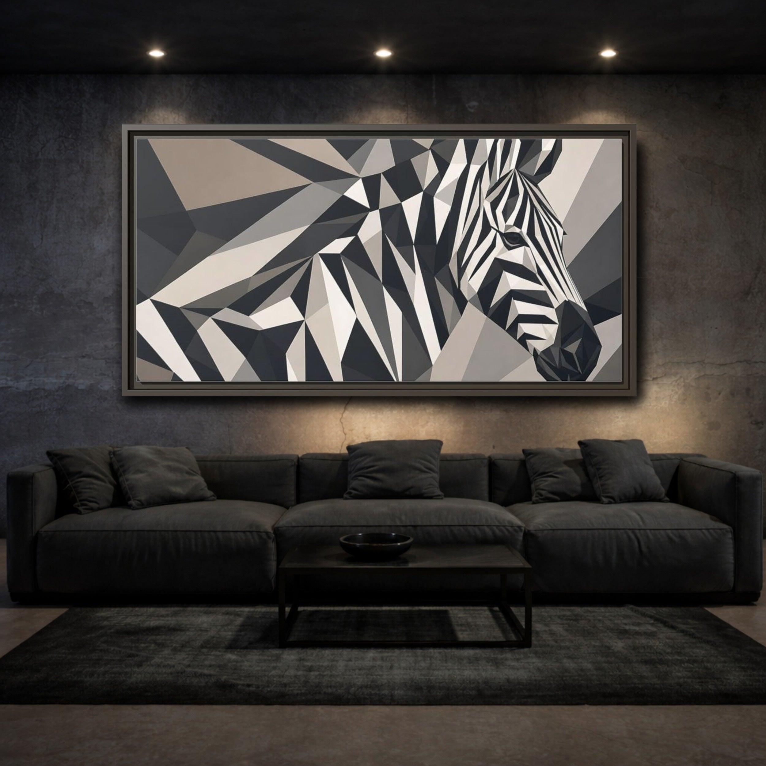Mockup 3. Animals Zebra Monochrome Zebra shown as stretched canvas wall art