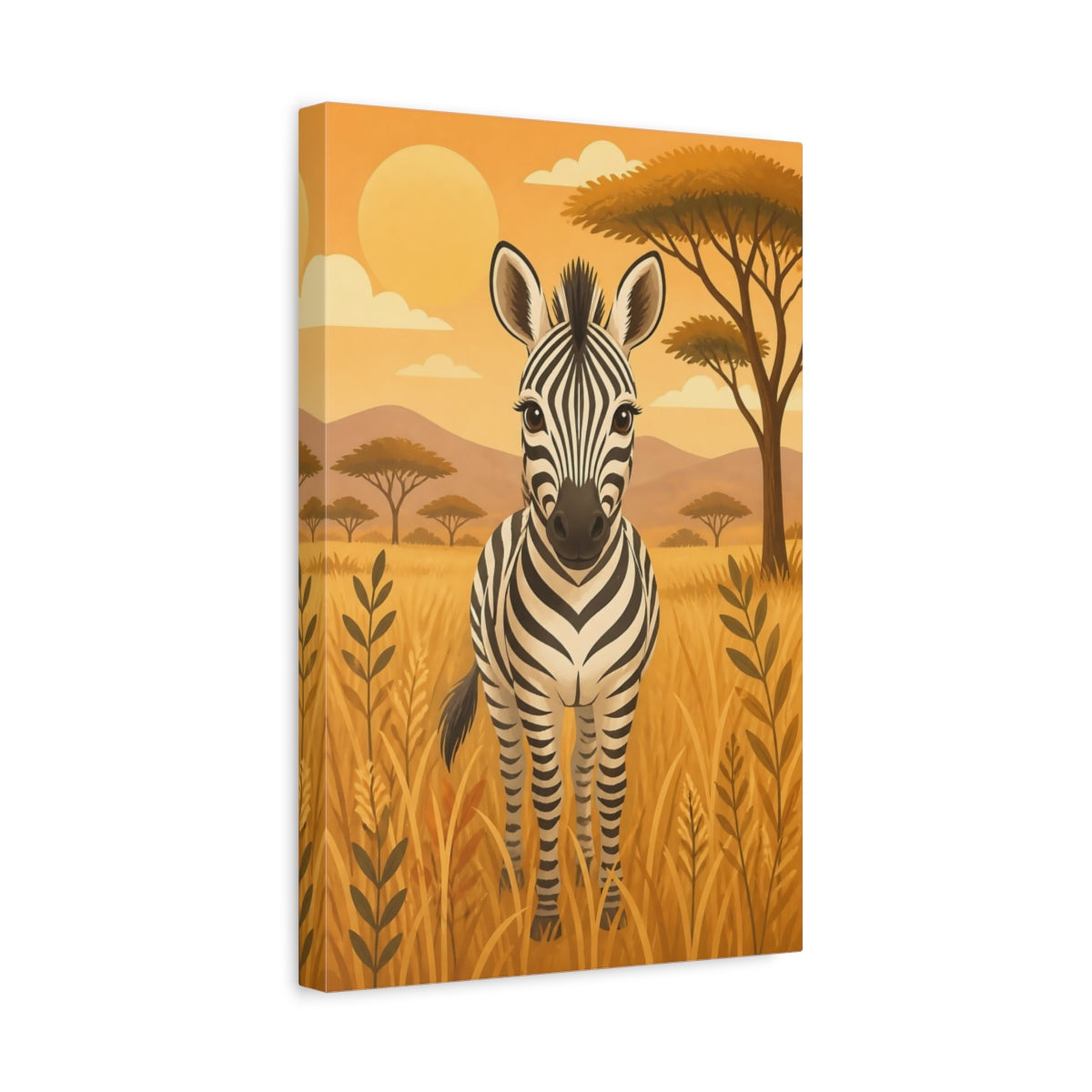Side Mockup 4. Animals Zebra Orange And Black shown as stretched canvas wall art