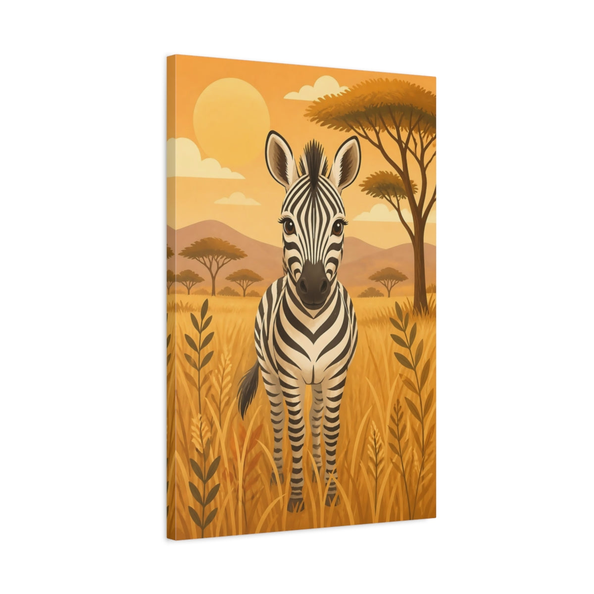 Side Mockup 2. Animals Zebra Orange And Black shown as stretched canvas wall art